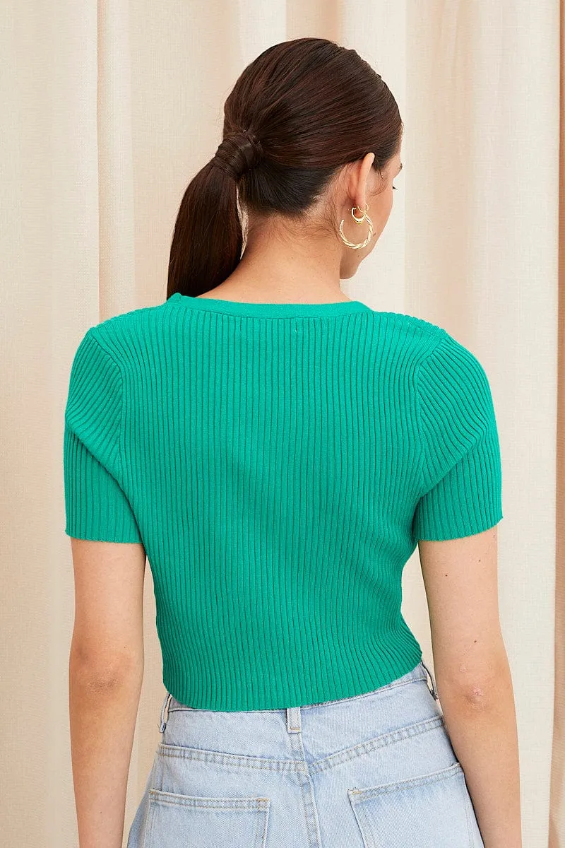 Green Knit Cardigan Short Sleeve