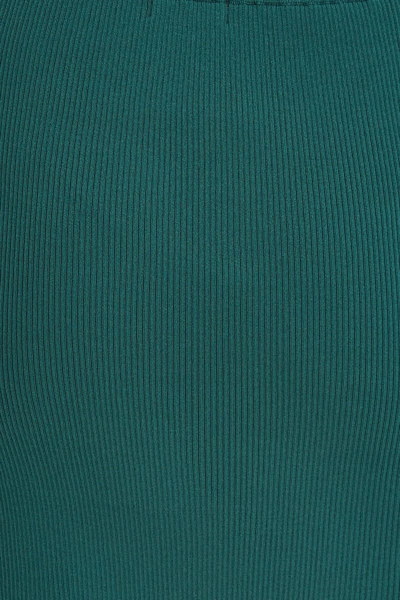 Green Knit Skirt Midi Side Split