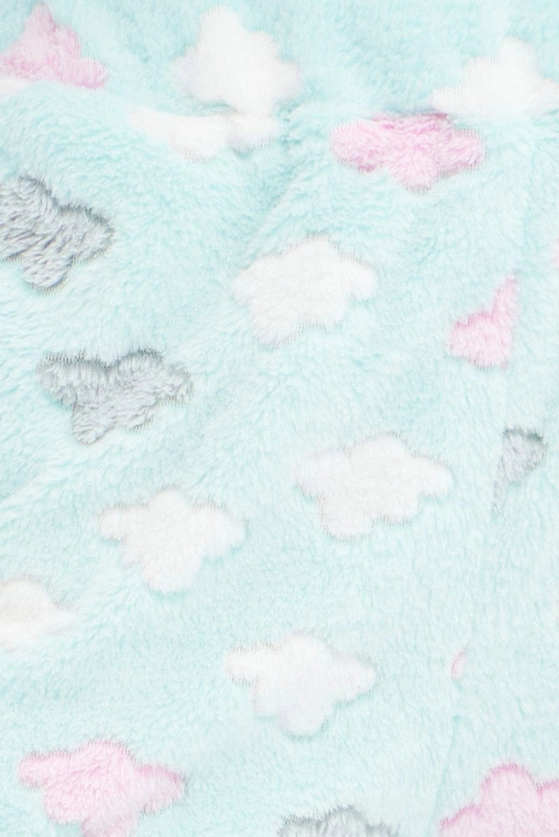 Green Print Fluffy Pj Mint Cloud Print Cosy Pyjama Set