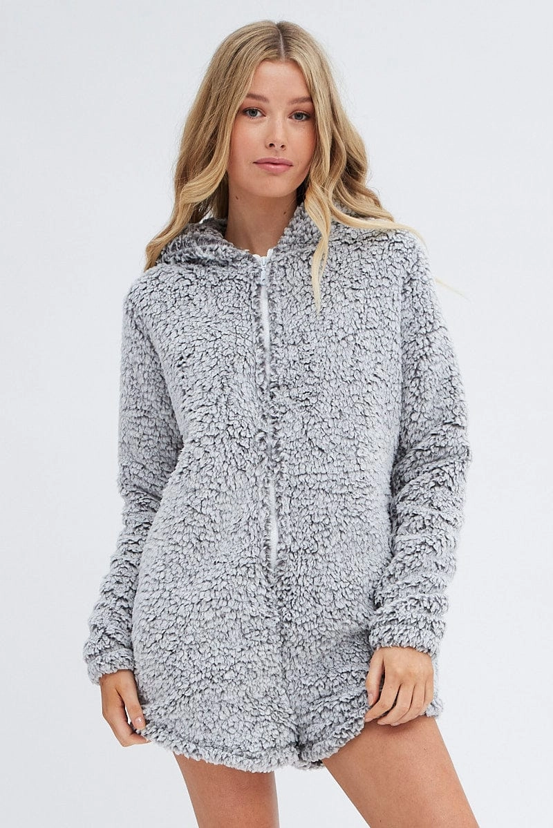 Grey Fluffy PJ Cosy Pyjama Onesie