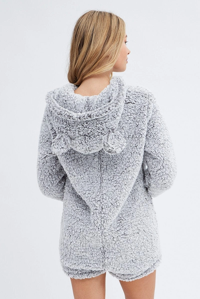 Grey Fluffy PJ Cosy Pyjama Onesie