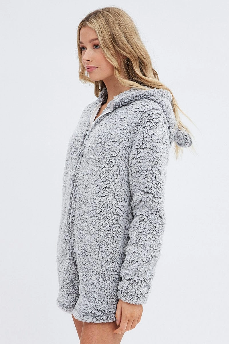 Grey Fluffy PJ Cosy Pyjama Onesie