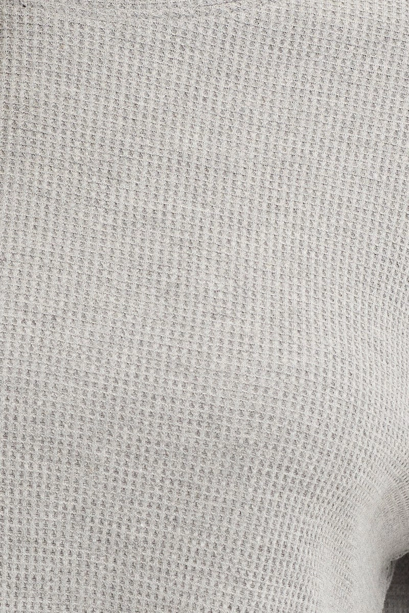 Grey Oversized Top Long Sleeve Crew Neck