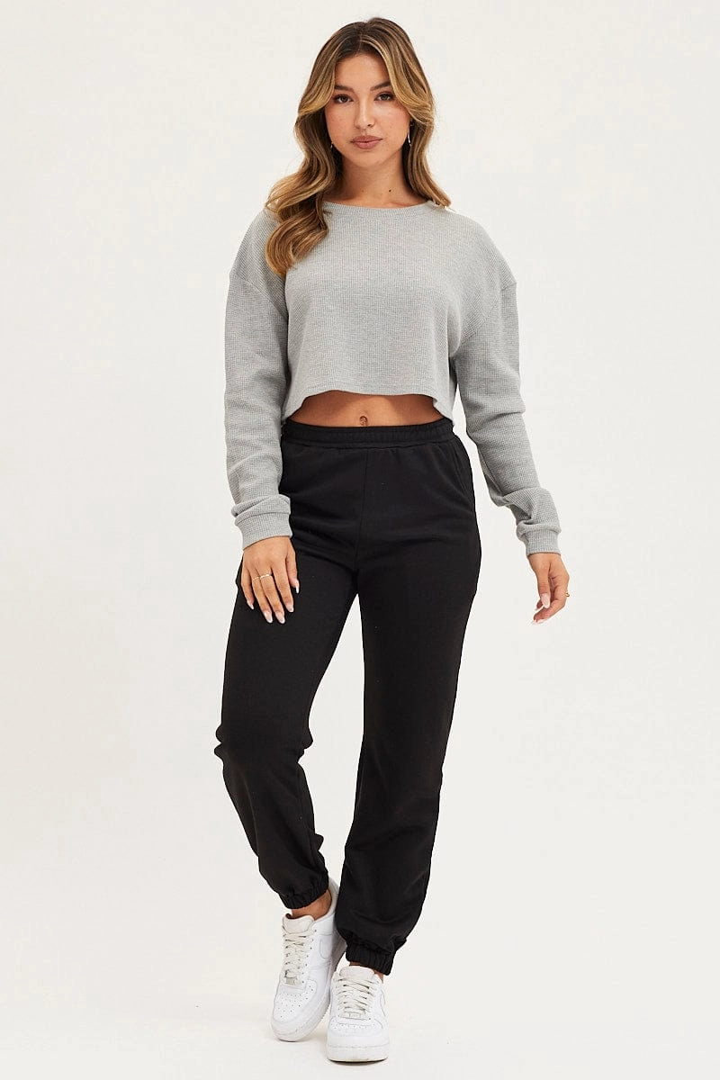 Grey Oversized Top Long Sleeve Crew Neck