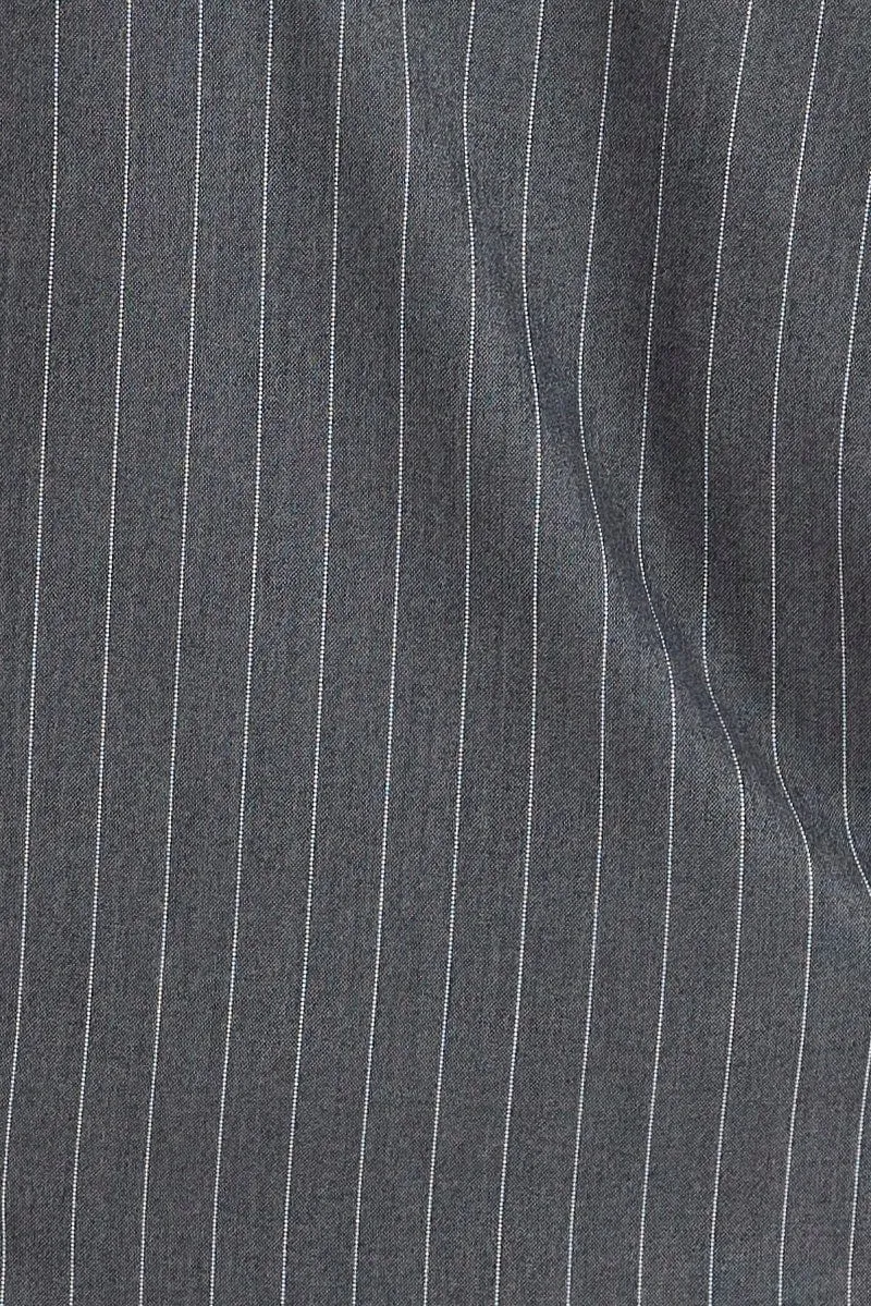 Grey Stripe Mini Skirt High Rise Pencil Side Slit