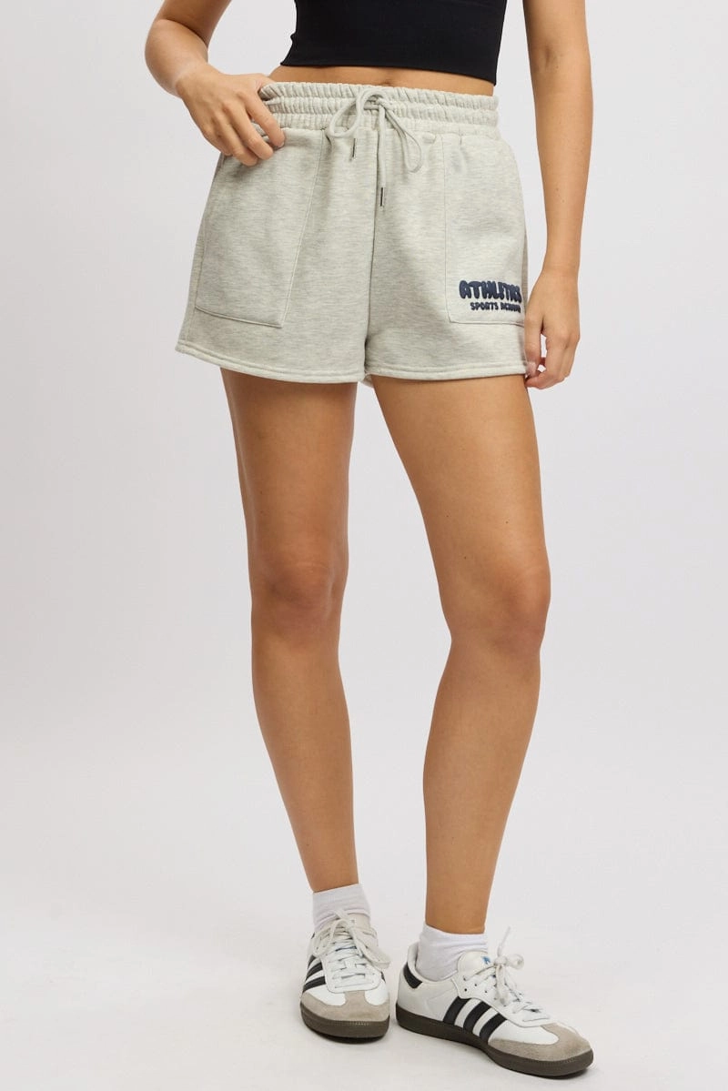 Grey Track Shorts High Rise Elastic Waist