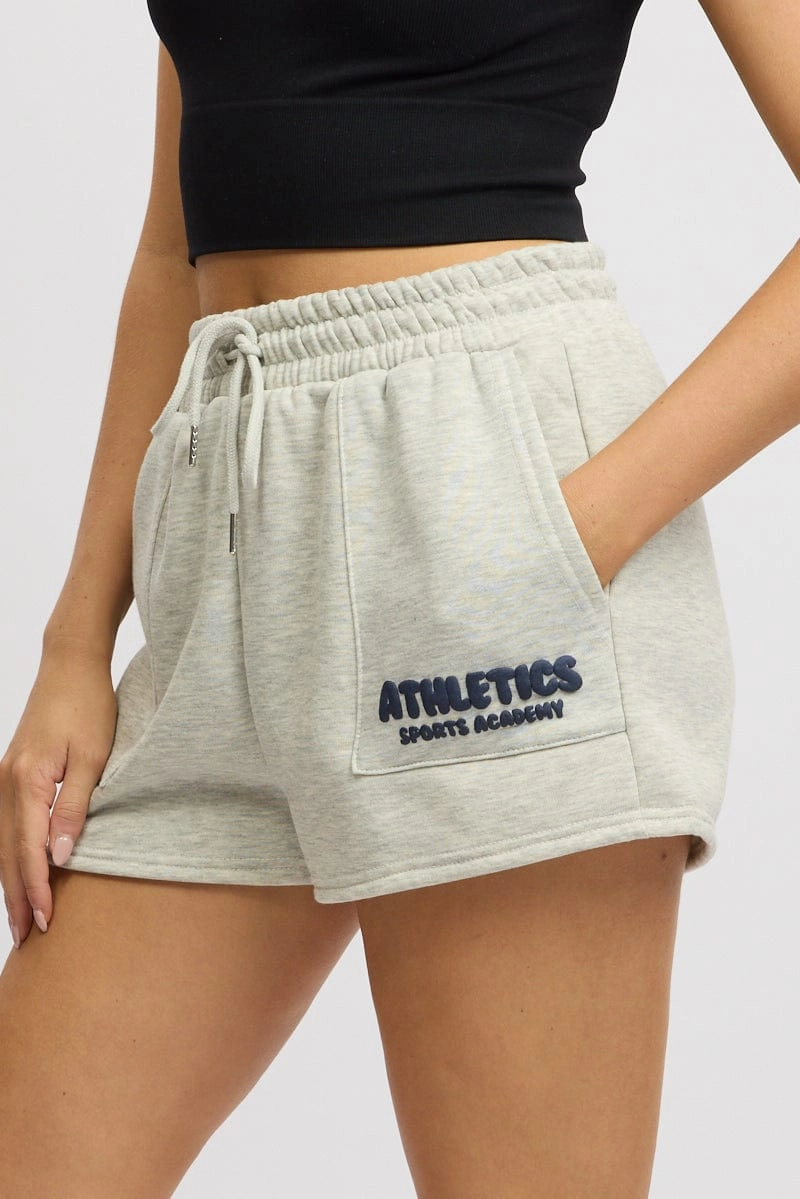 Grey Track Shorts High Rise Elastic Waist