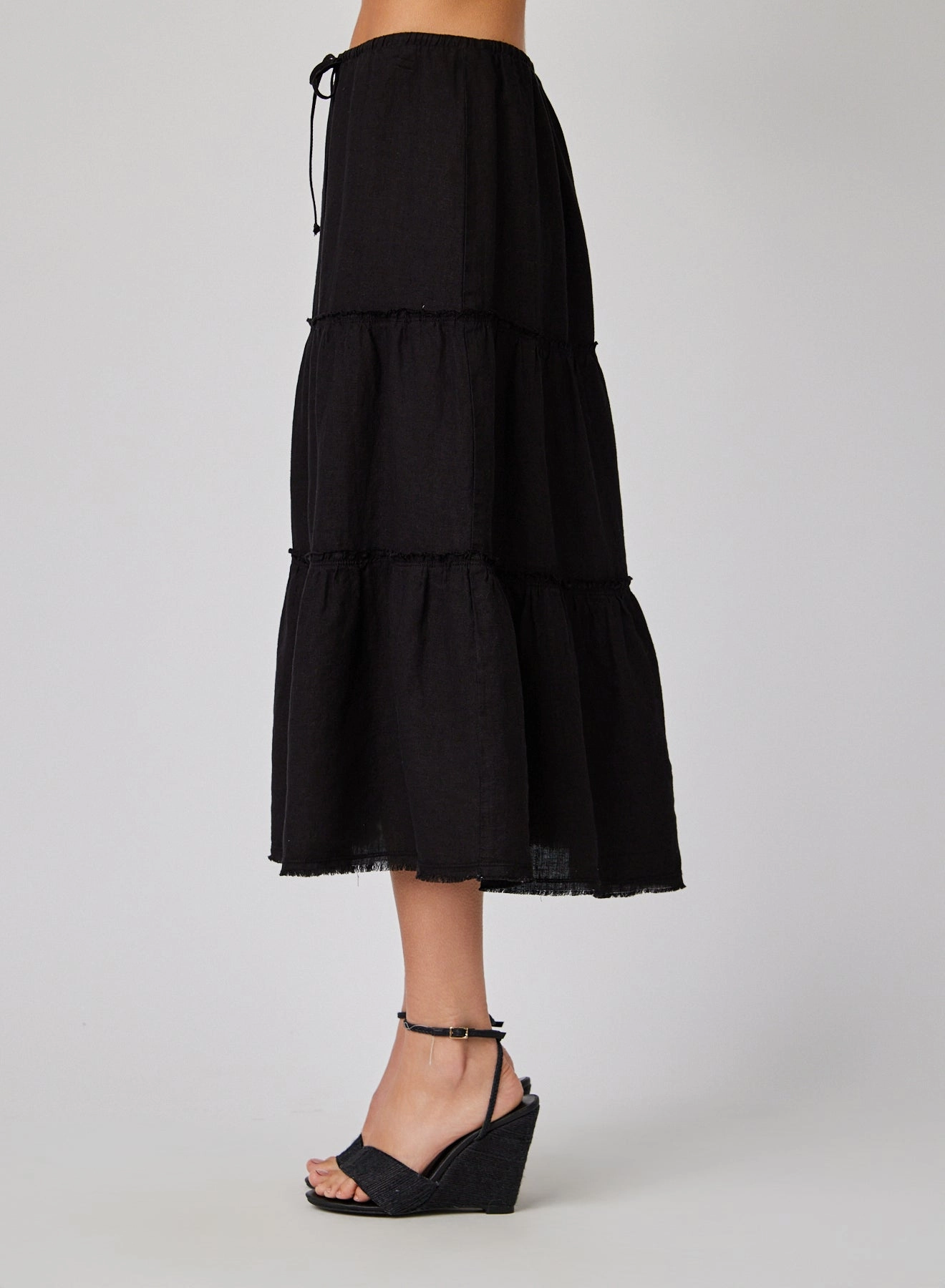 Linen Frayed Tiered Skirt