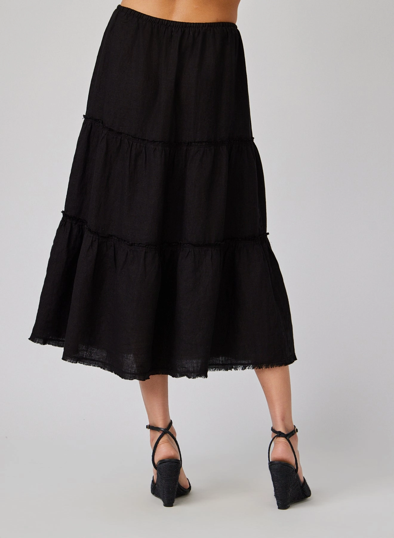 Linen Frayed Tiered Skirt
