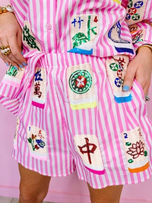 MAHJONG STRIPE SHORTS - PINK
