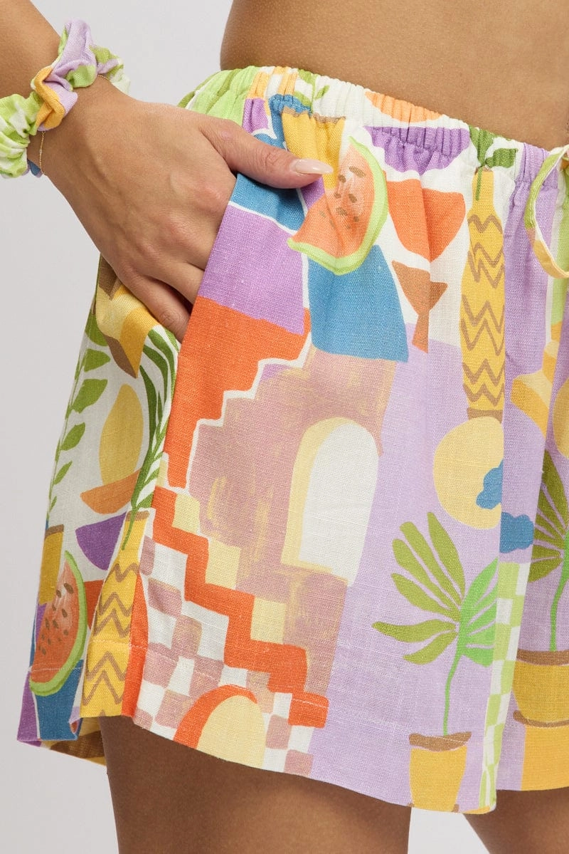 Multi Abstract Shorts Mid Rise