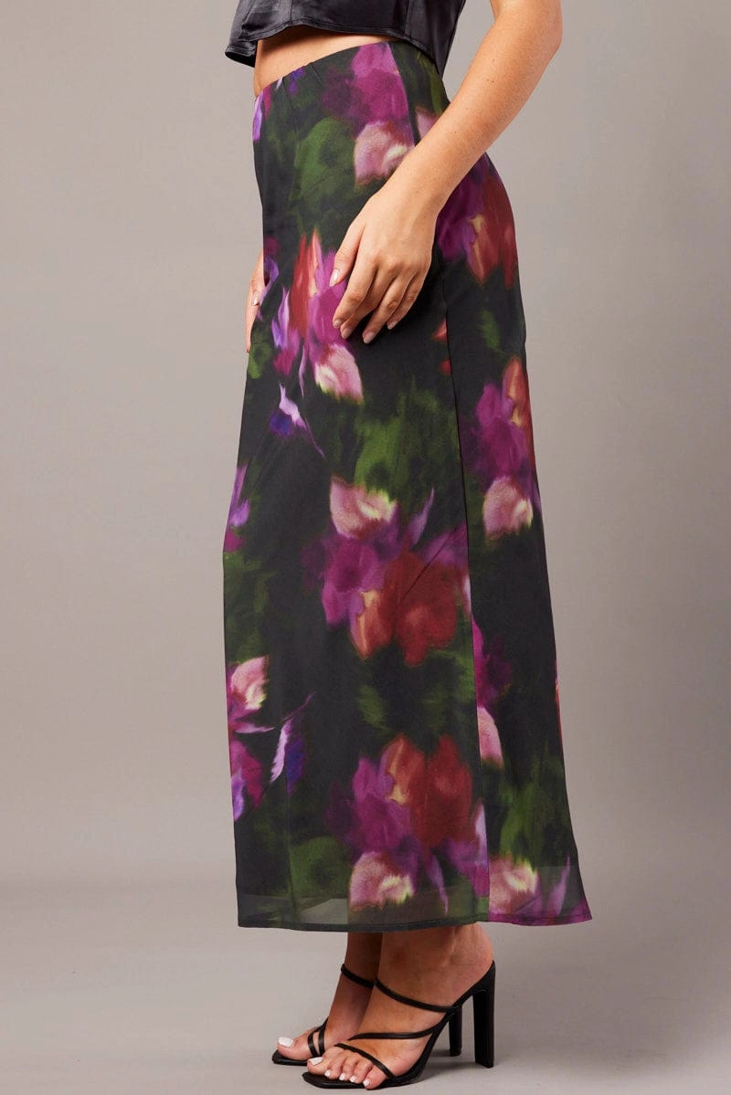 Multi Floral Slip Skirt Maxi