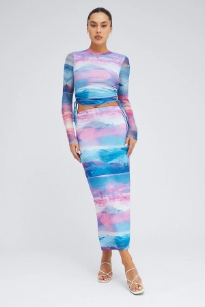Pink Abstract Midi Skirt Mesh