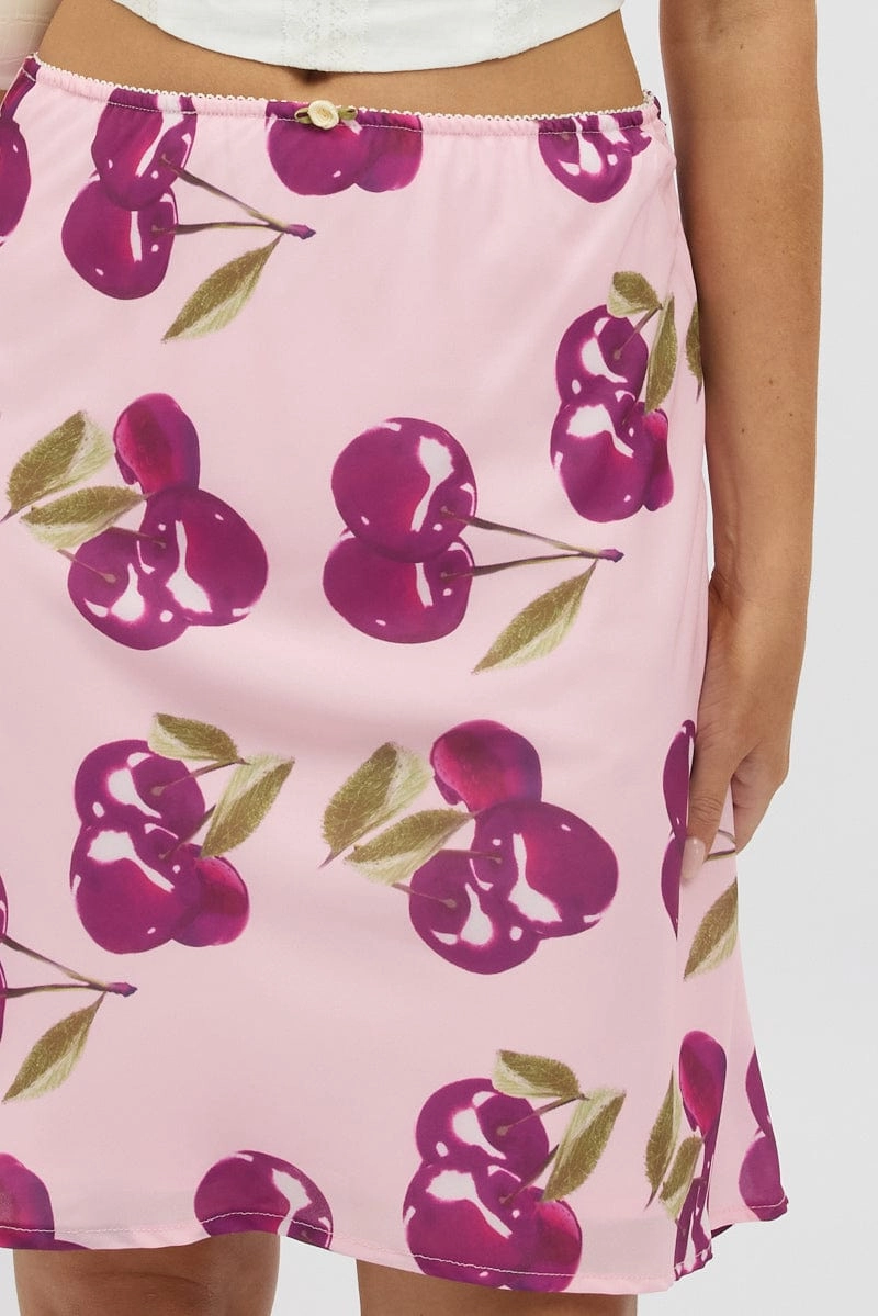 Pink Abstract Picot Trim Midi Skirt Chiffon Lined