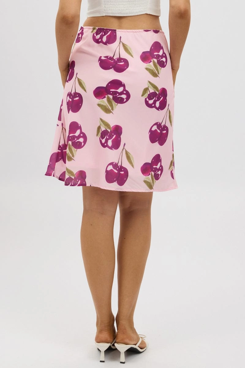 Pink Abstract Picot Trim Midi Skirt Chiffon Lined