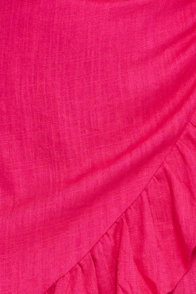 Pink Linen Blend Frilled Wrap Mini Skirt