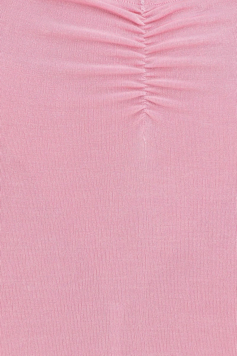 Pink Ruched Midi Skirt