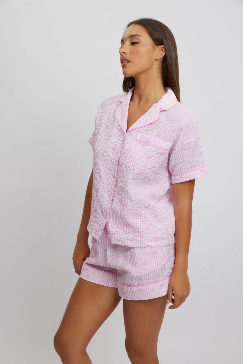 Pink Stripe Cotton Pyjamas Set Short Sleeve