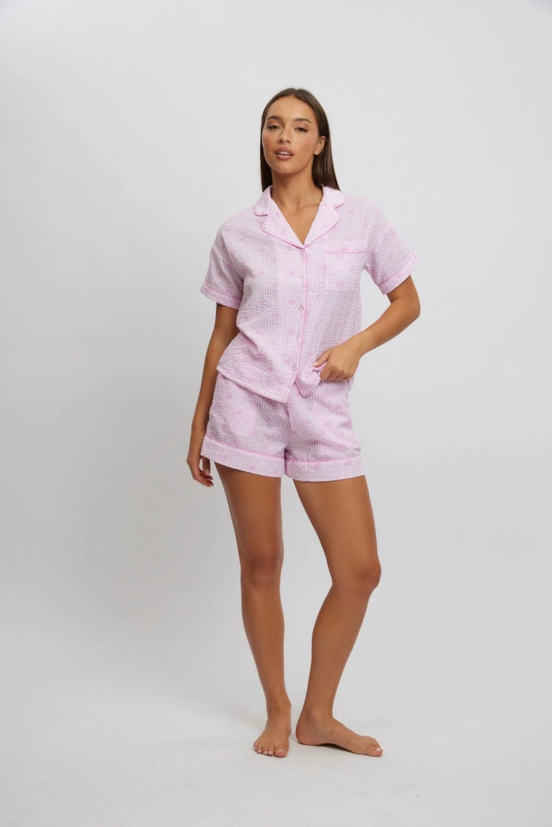 Pink Stripe Cotton Pyjamas Set Short Sleeve