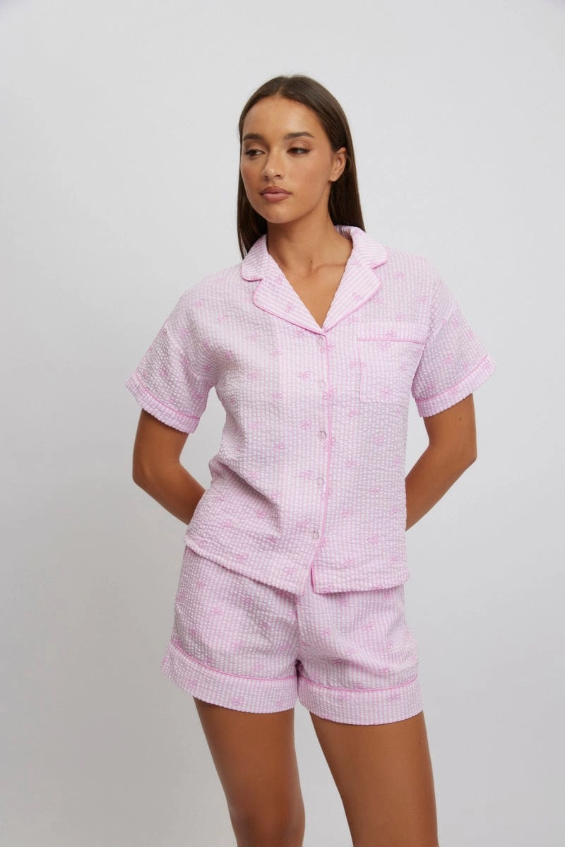 Pink Stripe Cotton Pyjamas Set Short Sleeve
