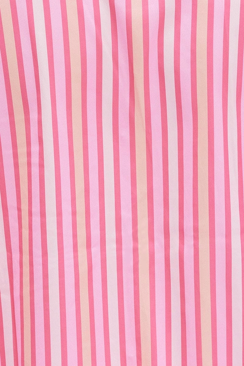 Pink Stripe Stripe PJ Satin Contrast Piping Pyjama Set