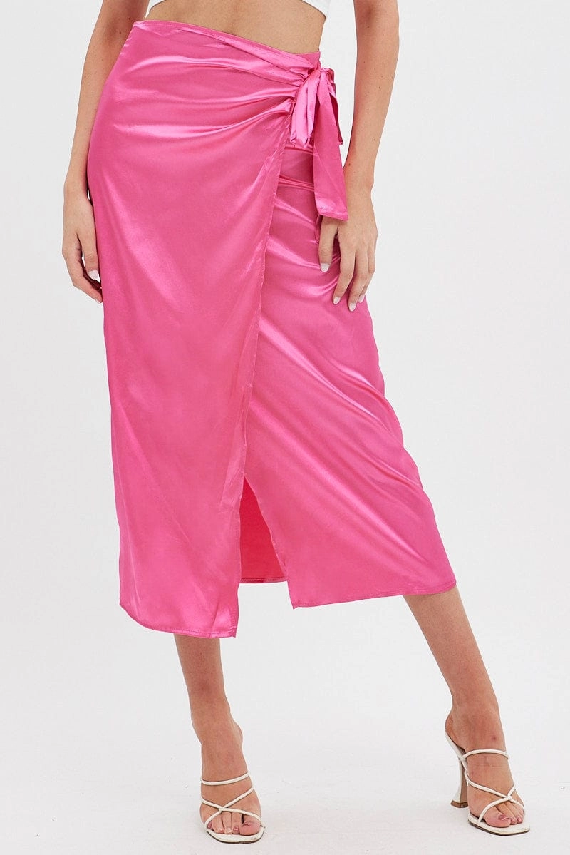 Pink Twist Midi Skirt