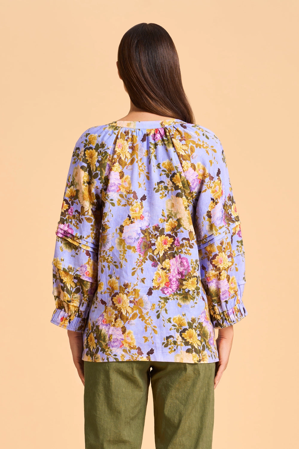 Pleat Sleeve Linen Blouse - Chantilly Rose