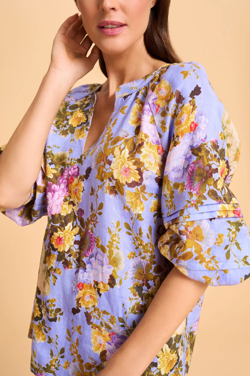 Pleat Sleeve Linen Blouse - Chantilly Rose