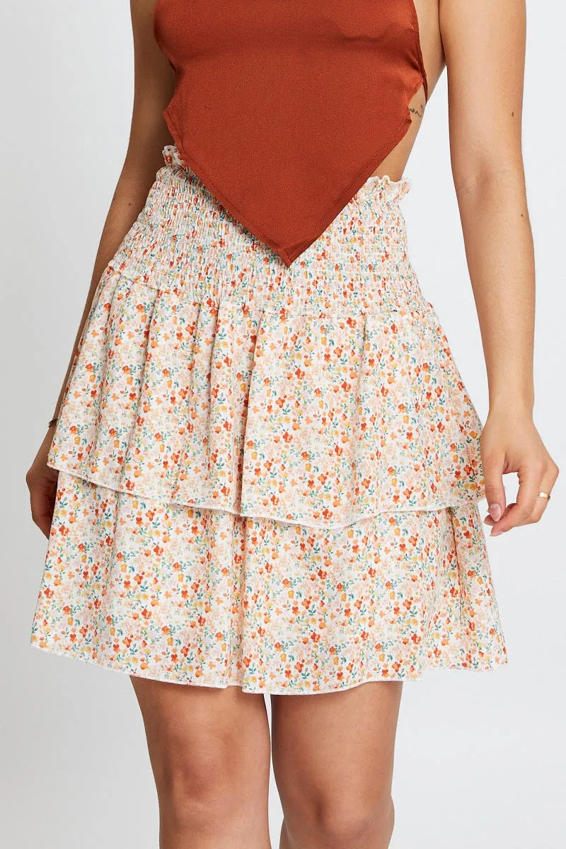 Print Ruffle Skater Skirt