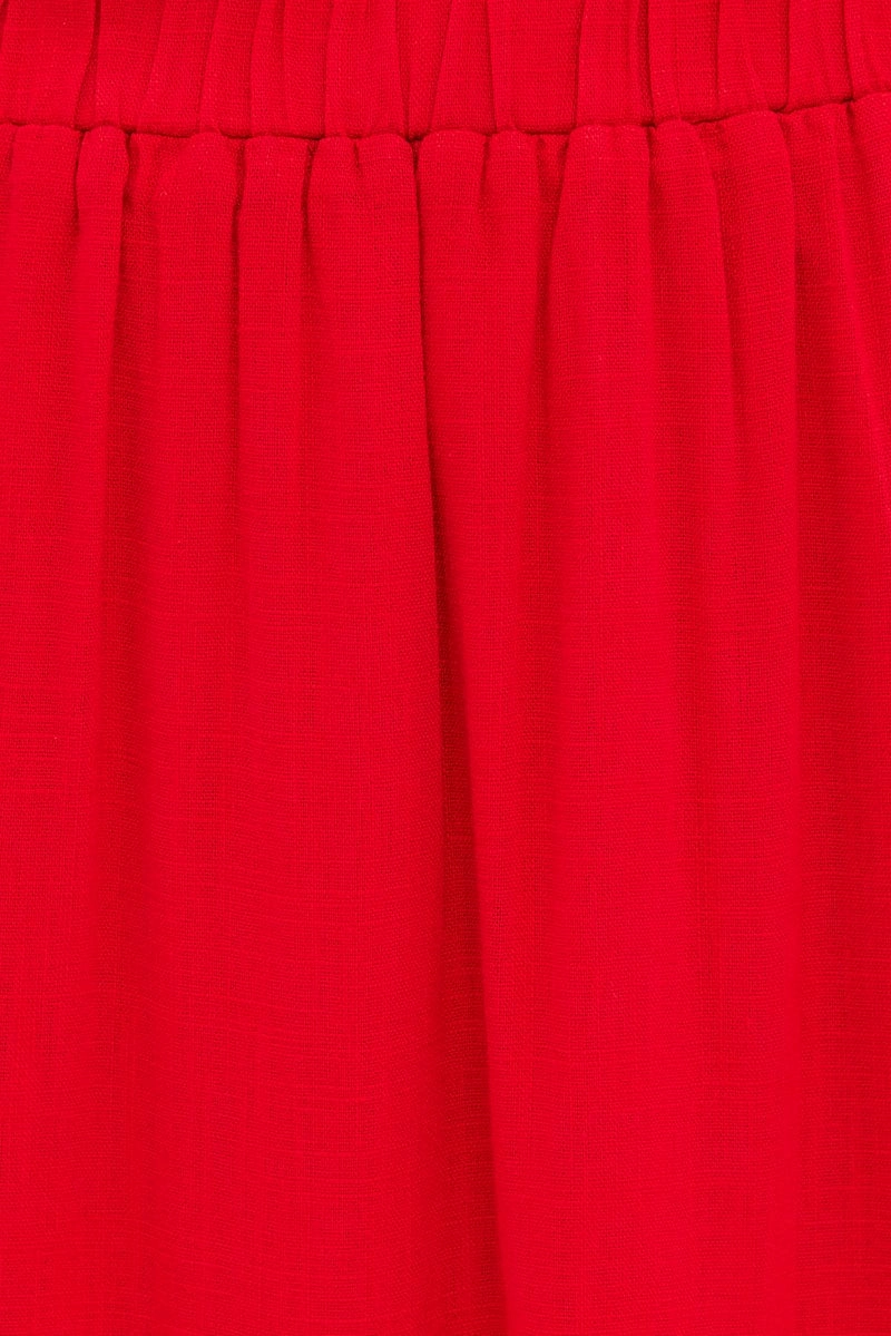 Red Maxi Skirt High Waist Split Tiered