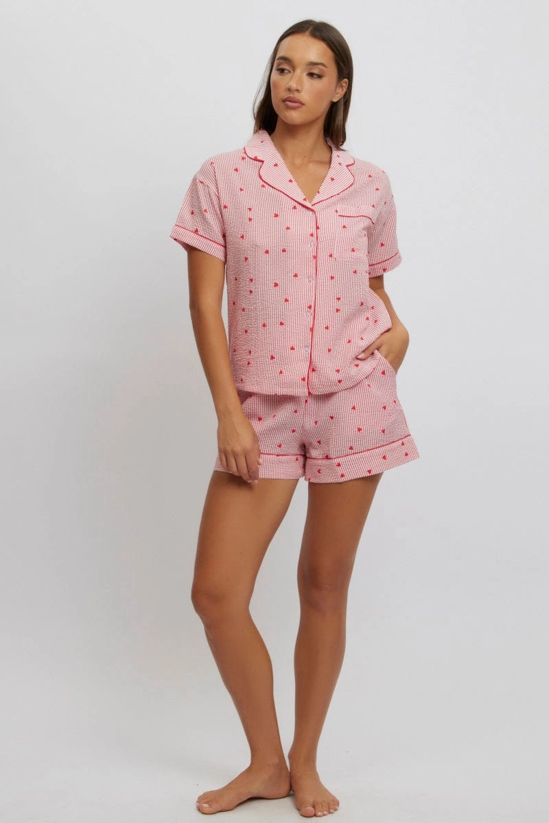 Red Stripe Pyjamas Set Short Sleeve