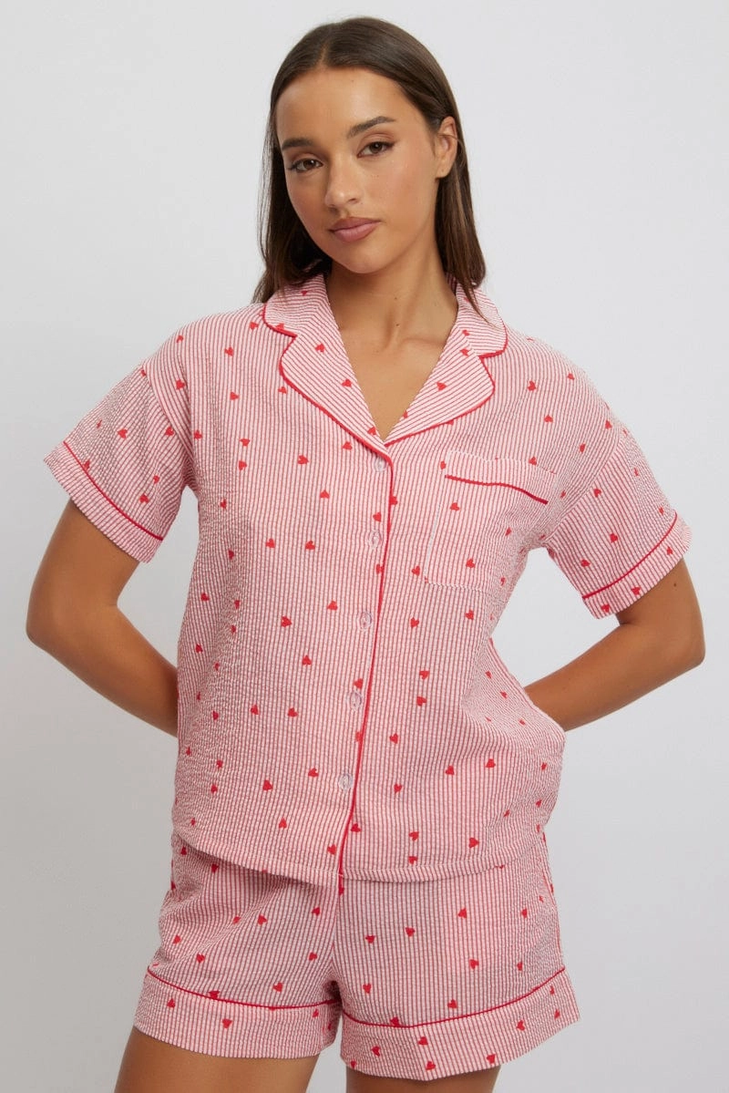 Red Stripe Pyjamas Set Short Sleeve