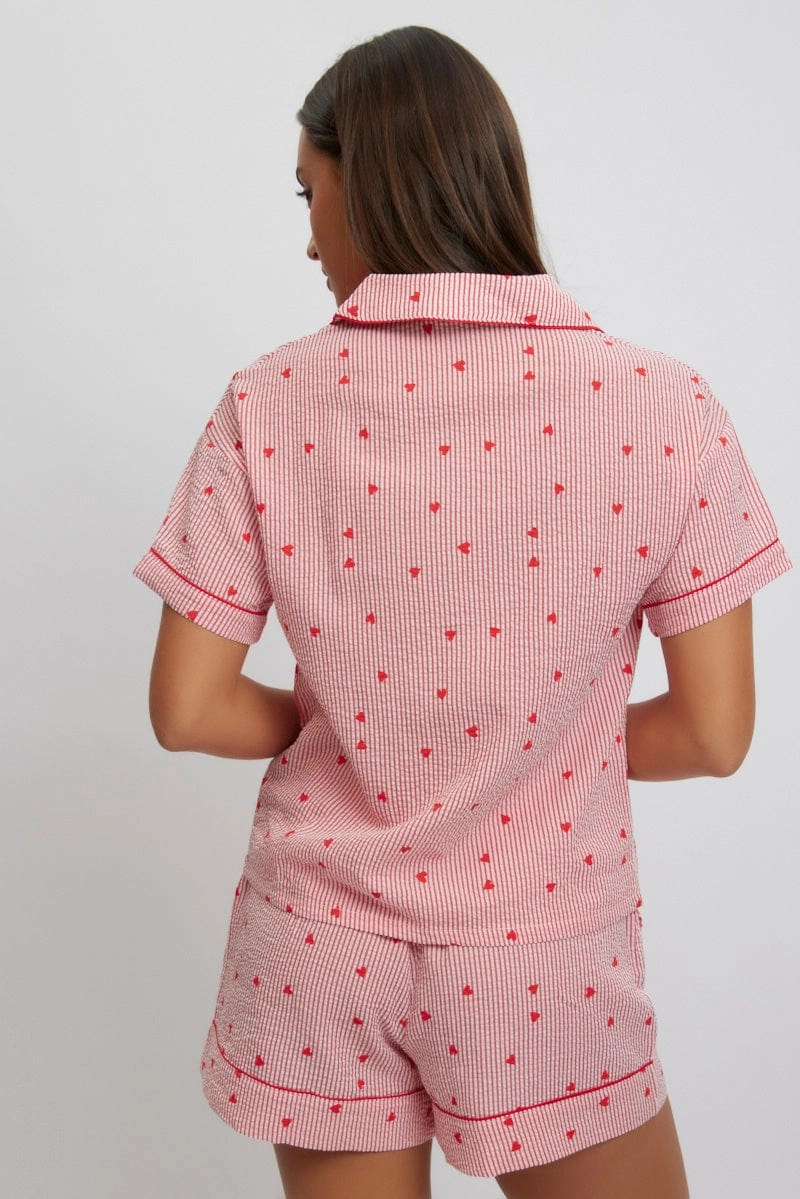 Red Stripe Pyjamas Set Short Sleeve