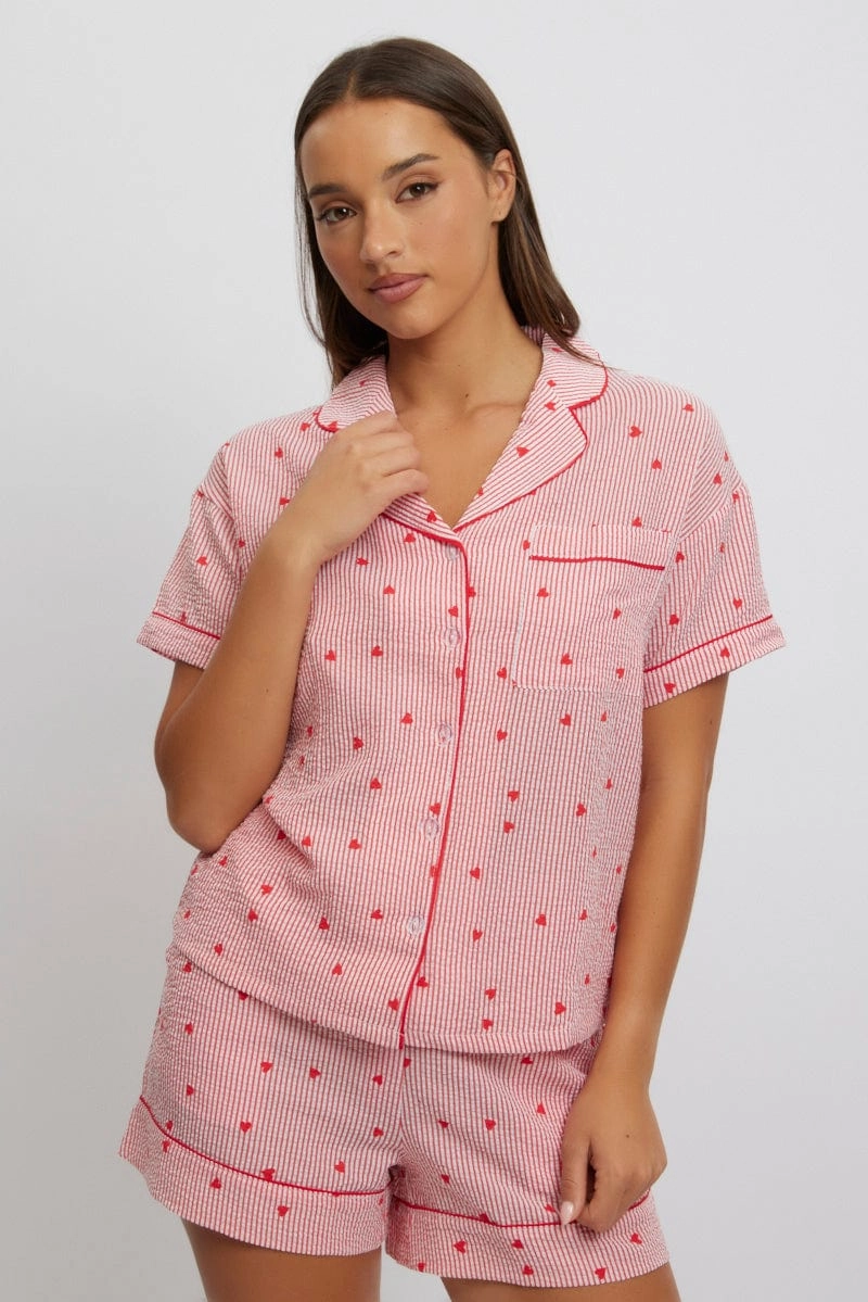 Red Stripe Pyjamas Set Short Sleeve