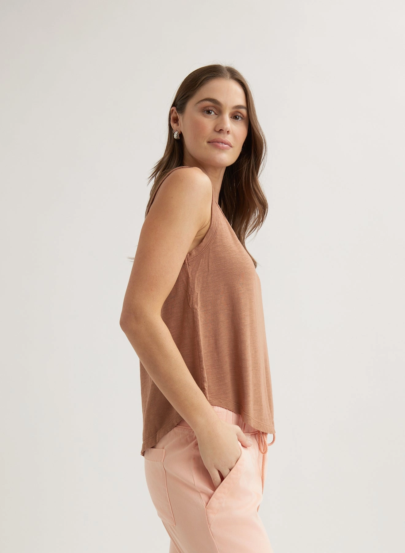 Scoop Neck Tank Top - Terracotta Brown