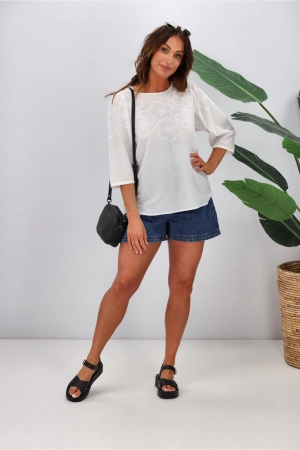 Shine On Label Lana Embroidered Top White