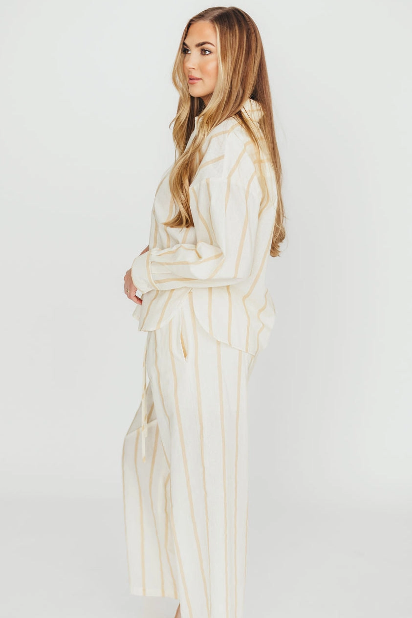 Sicily Button-Down Top in Beige Stripe - Nursing Friendly