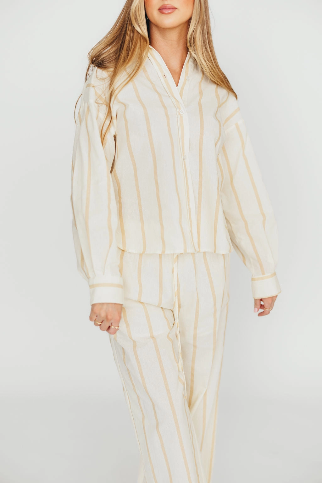 Sicily Button-Down Top in Beige Stripe - Nursing Friendly