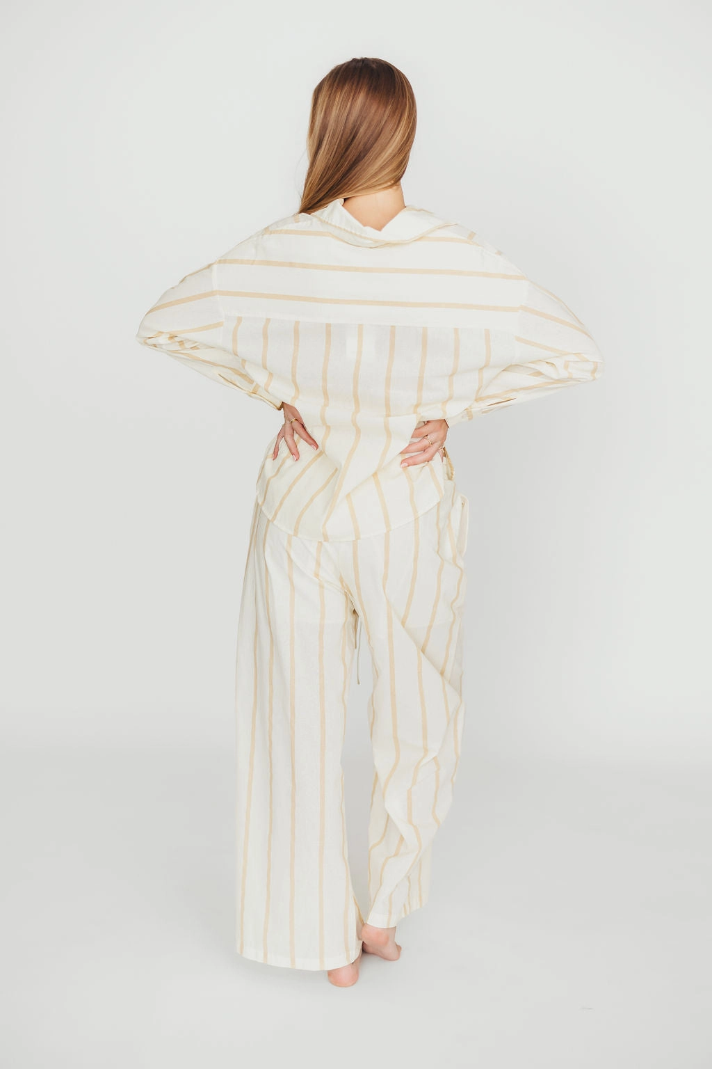 Sicily Button-Down Top in Beige Stripe - Nursing Friendly