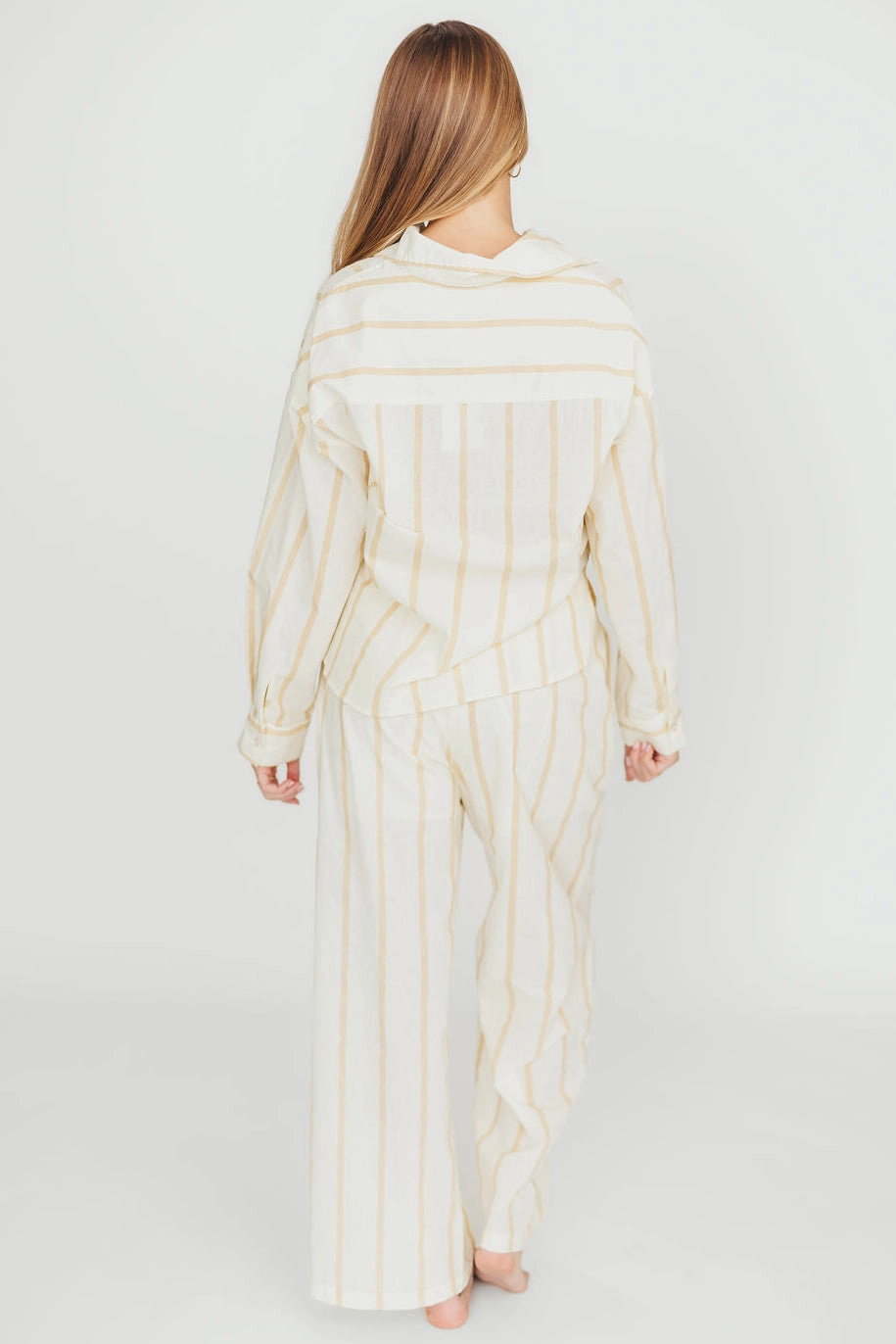 Sicily Button-Down Top in Beige Stripe - Nursing Friendly