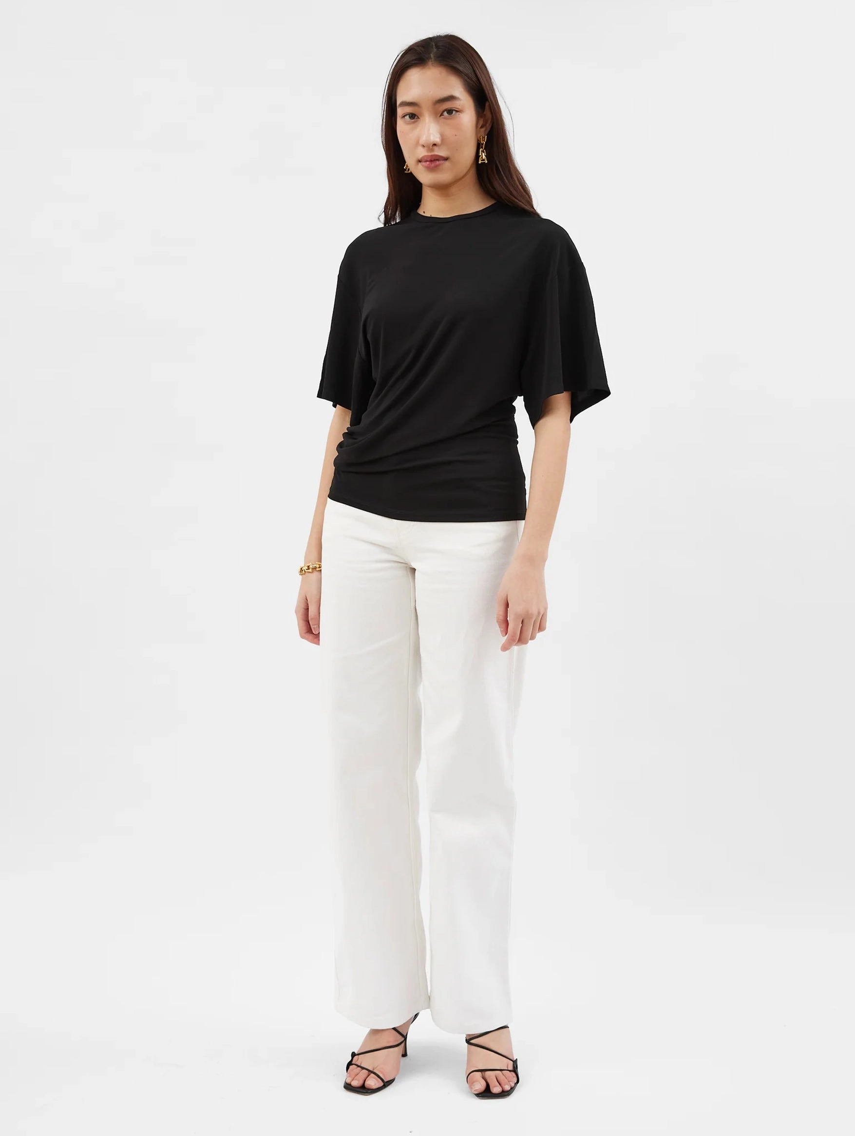 Side Cowl Waist Tee in Black