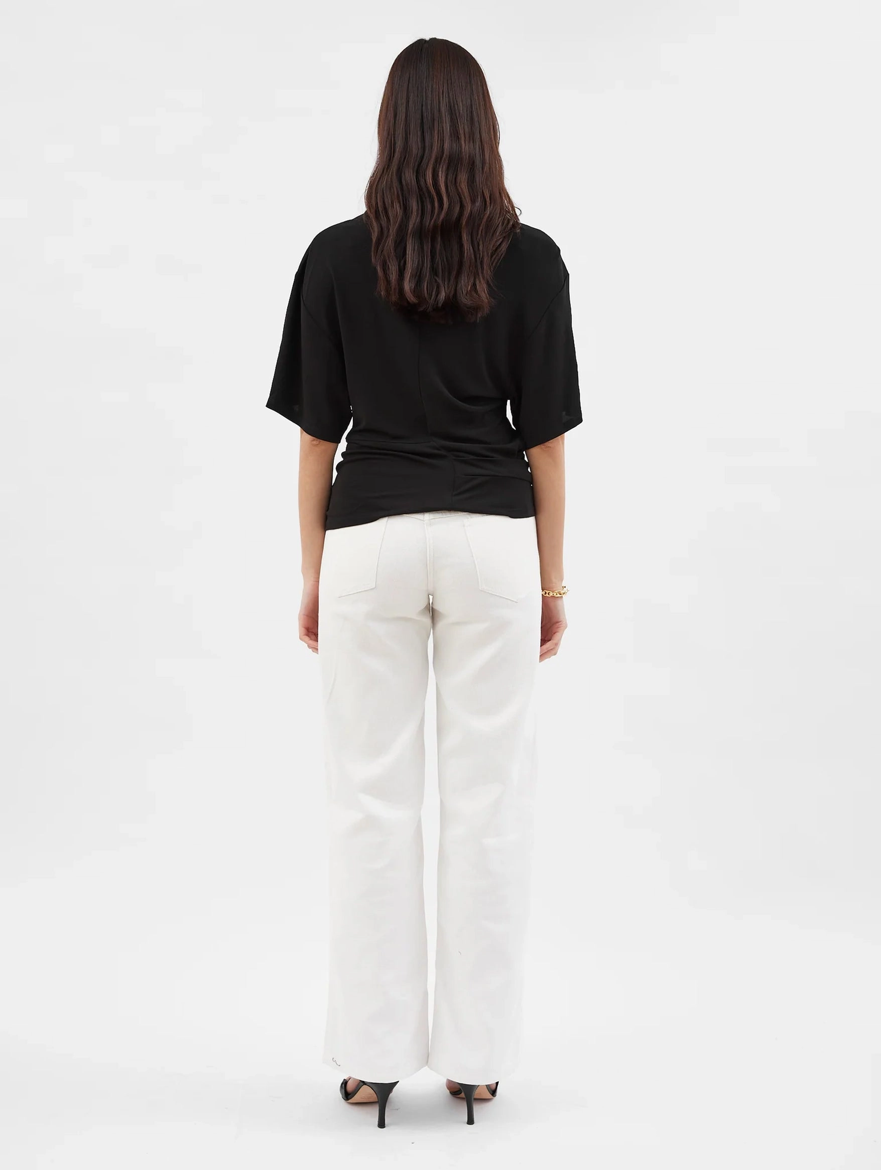 Side Cowl Waist Tee in Black