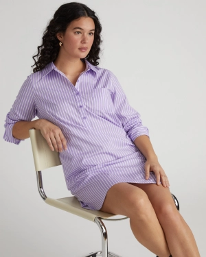 Stretch Poplin Rubicon Shirtdress - Lavender/White Stripe