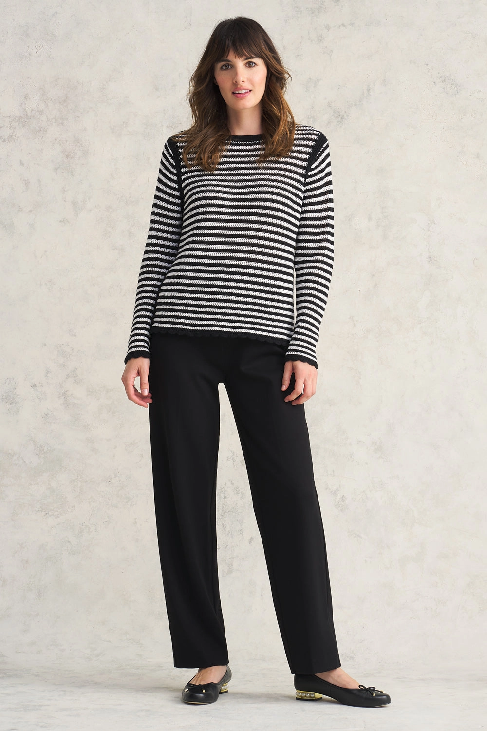 Stripe Cotton Crochet Jumper - Black & White Stripe