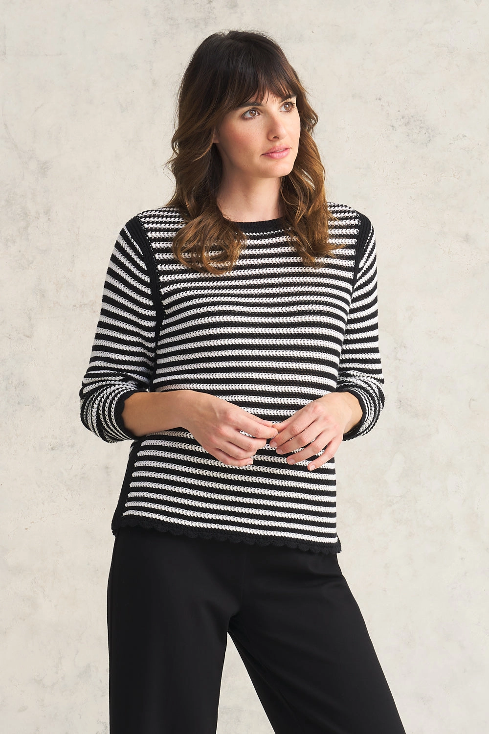 Stripe Cotton Crochet Jumper - Black & White Stripe