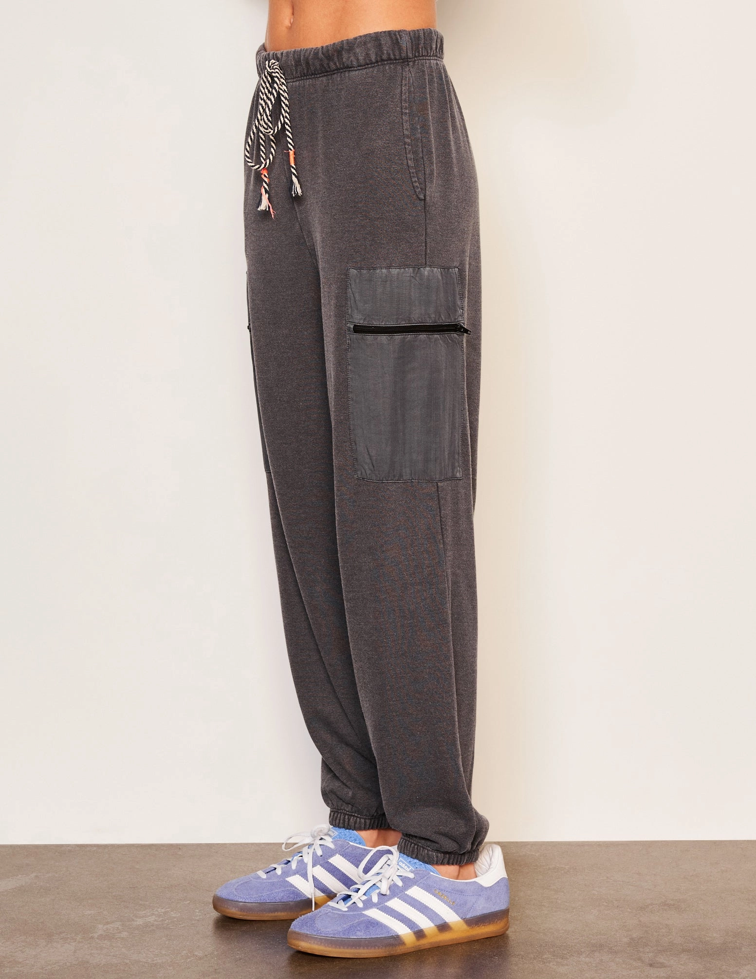 Sundry Mixed Media Cargo Pant in Washed Black