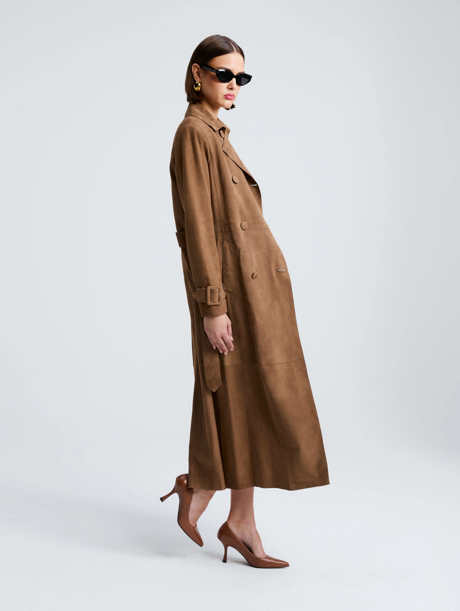 Tate Everyday Suede Trench in Tobacco
