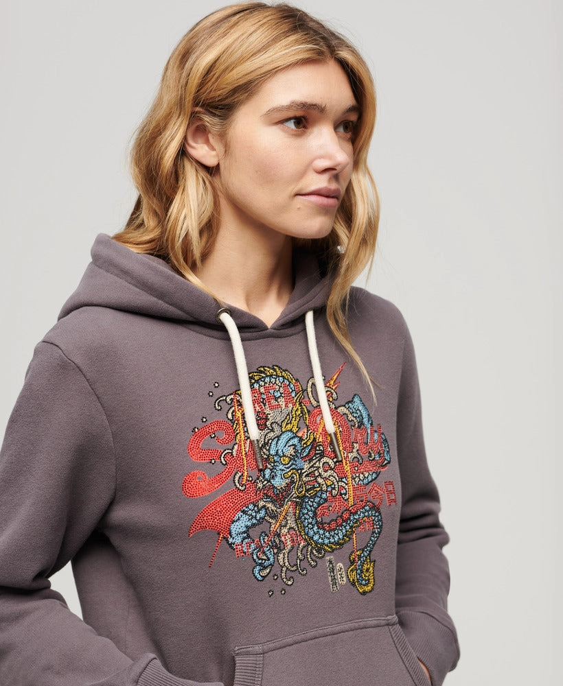 Tokyo Vintage Logo Graphic Hoodie | Rock Dark Grey
