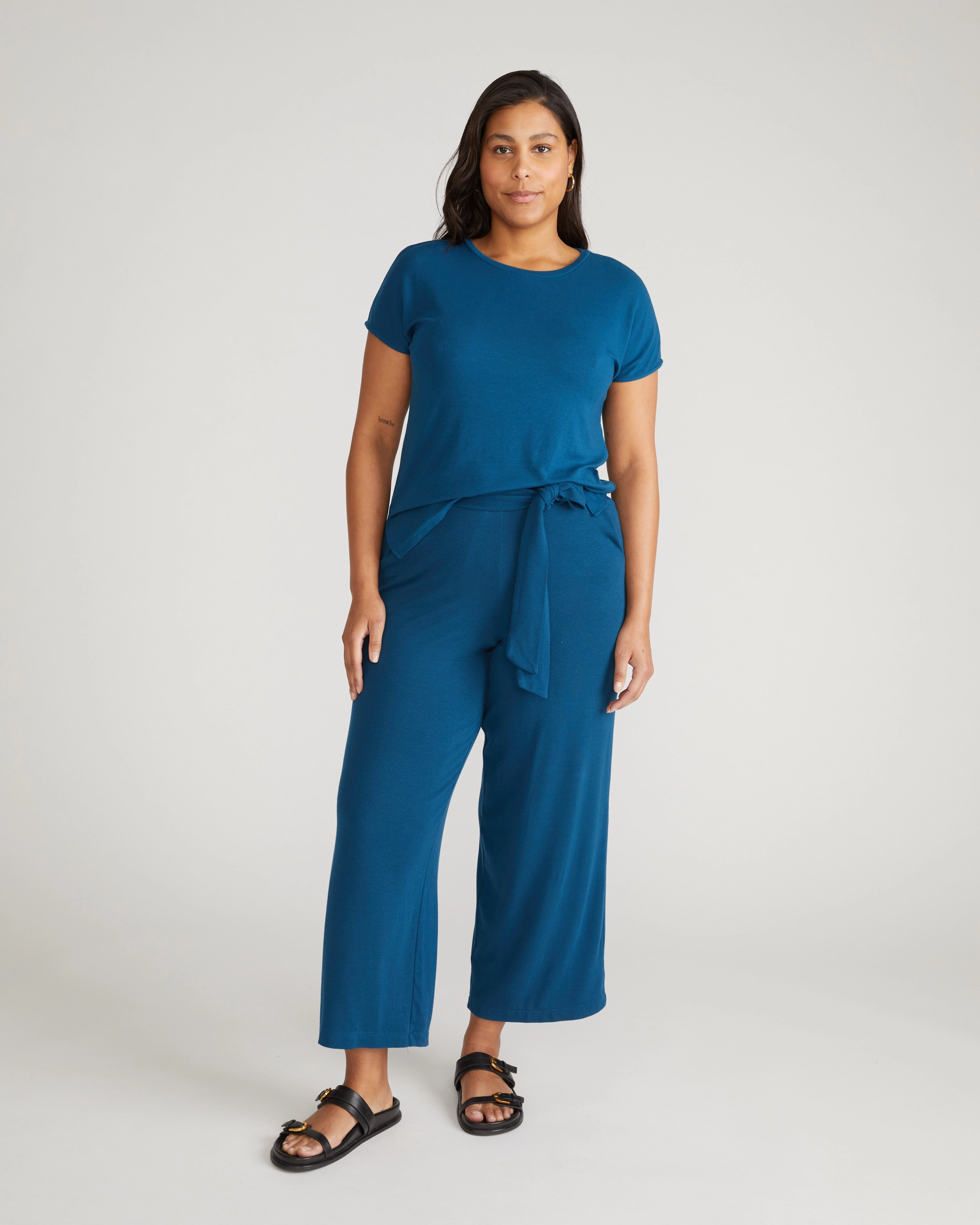 TravelKnit Wide Leg Pants - Blue Teal