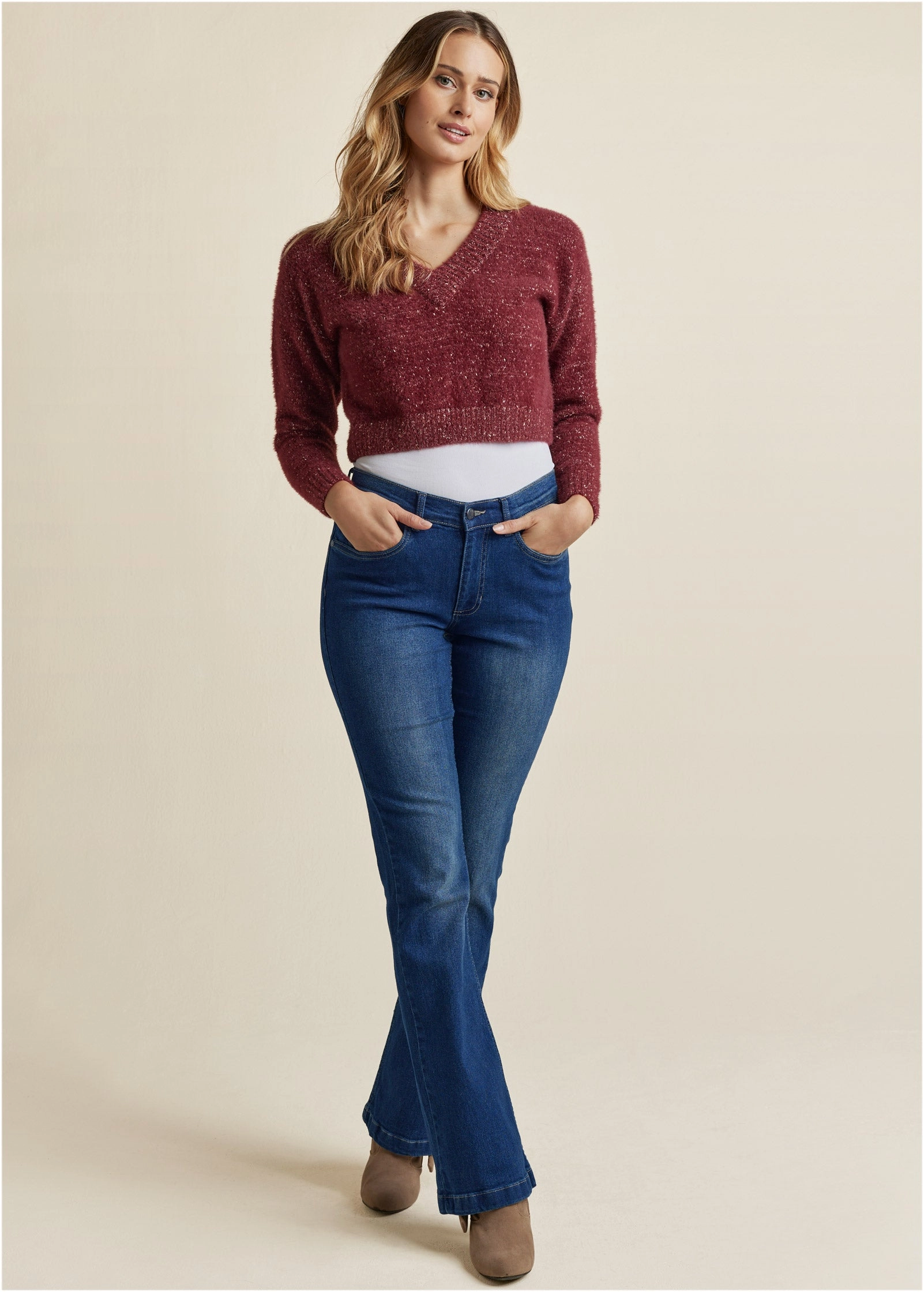 V-Neck Sweater - Burgundy